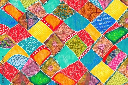 Background pattern in kantha style, repetitive, bright, concept of Kantha Embroidery and Geometric Shapes, created with Generative AI technology