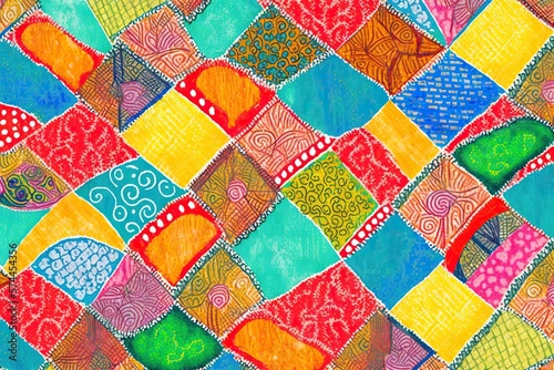 Background pattern in kantha style, repetitive, bright, concept of Kantha Embroidery and Geometric Shapes, created with Generative AI technology photo