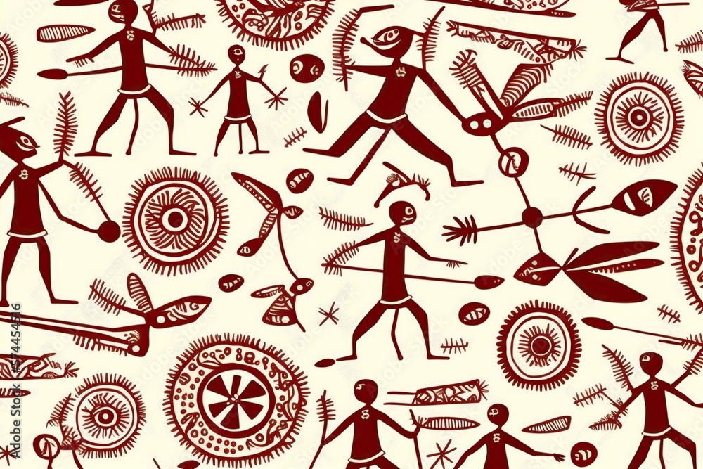 Fotografie Background pattern in warli style repetitive bright, concept of Geometric Shapes