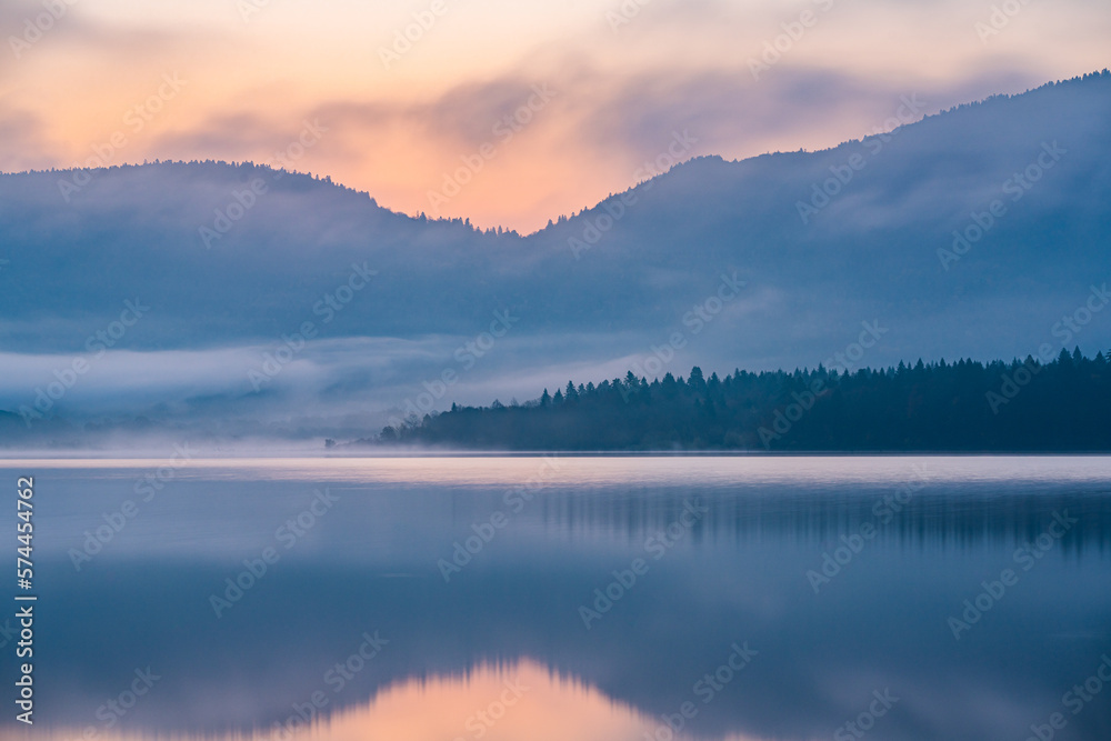 mist over the lake