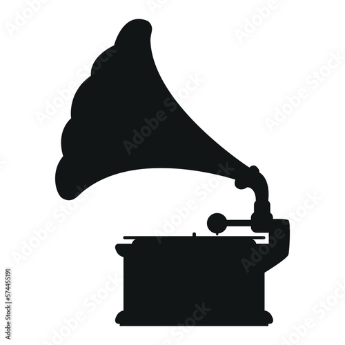 phonograph silhouette - LP vinyl gramophone recorder, black and white vector illustration isolated on white