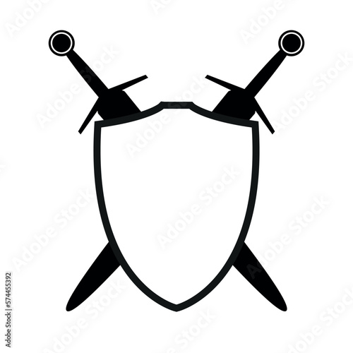 shield with two crossed swords icon silhouette, vector illustration of medieval sword isolated on a white