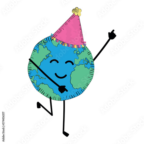 Isolated planet earth sketch character with party hat Vector illustration