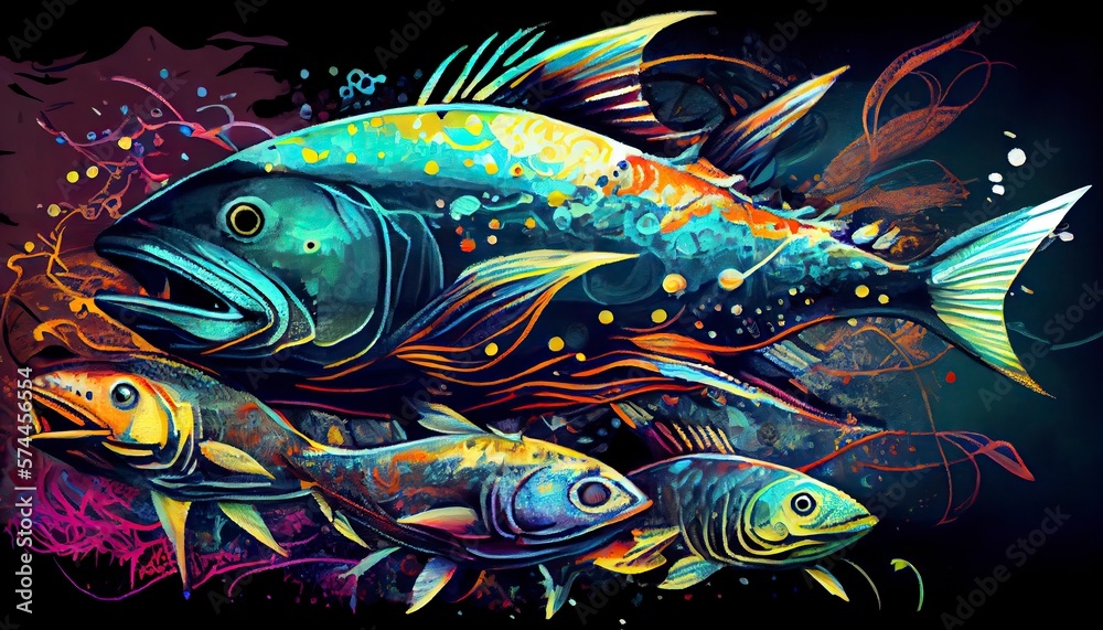 A painting of fishes, Generative AI A painting of fishes, Generative AI