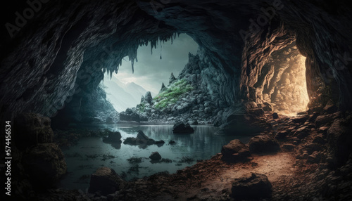 in a cave there is a lake, rocks and stone © StockMedia