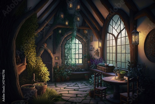illustration  spectacular interior of a medieval fantasy house  ai generative