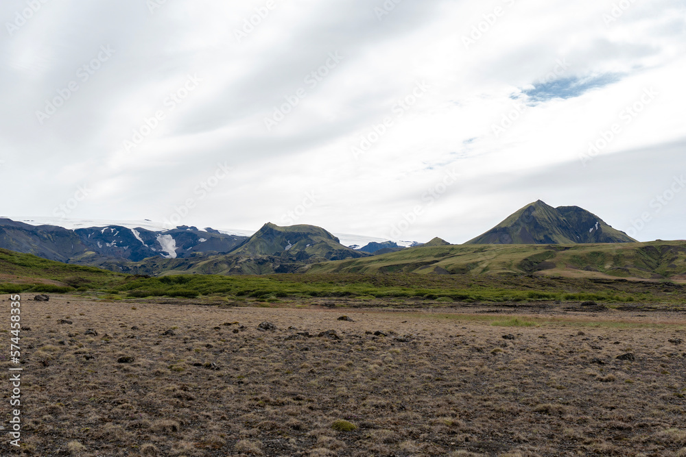 View of amazing landscape in Iceland while trekking famous Laugavegur trail View of amazing landscape in Iceland while trekking famous Laugavegur trail