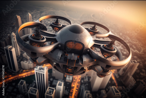 Dron of the future in the city, generative ai