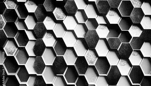 High contrast, black and white abstract hexagonal background created with generative AI technology (ID: 574458988)