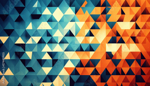 Blue and orange abstract geometric background with triangles created with generative AI technology (ID: 574459103)