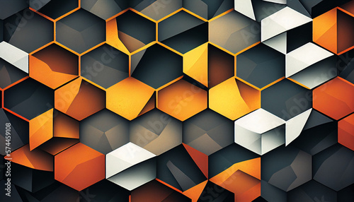 Orange, grey, and white abstract background with hexagons created with generative AI technology (ID: 574459108)
