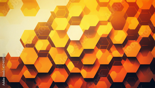 Orange and yellow abstract background with stacked hexagons created with generative AI technology (ID: 574459115)