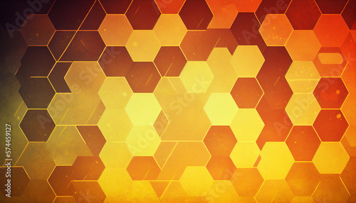 Orange and yellow abstract background with honeycombs created with generative AI technology