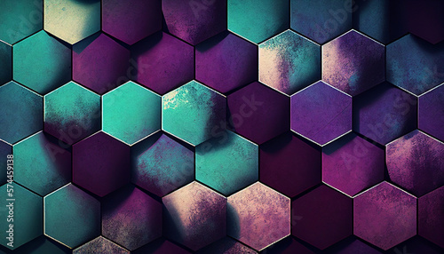 Teal and purple abstract geometric background created with generative AI technology (ID: 574459138)