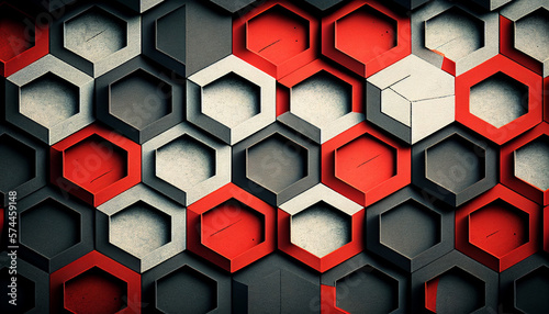 Red and white hexagon pattern created with generative AI technology (ID: 574459148)