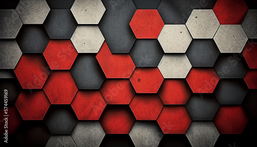 Red, white, and grey hexagonal abstract background created with generative AI technology (ID: 574459169)
