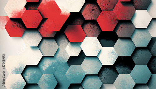Red, white, and blue hexagonal abstract background created with generative AI technology  (ID: 574459173)