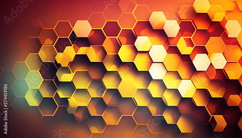 Hexagonal abstract orange background with staggered hexagons - created with generative AI technology (ID: 574459186)