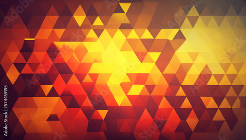 Orange, yellow and red abstract background with triangles created with generative AI technology