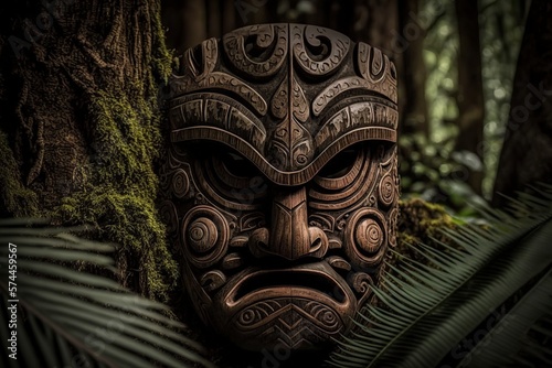 illustration, traditional wooden hawaiian mask, generative ai © Jorge Ferreiro