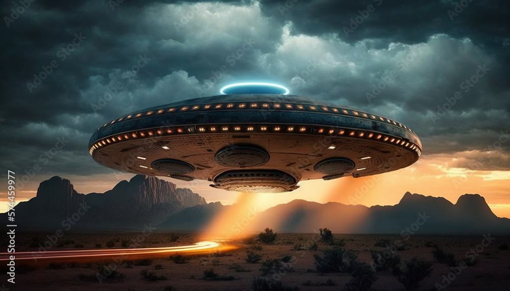 Flying saucer flies over highways and in the desert. Invasion of ...