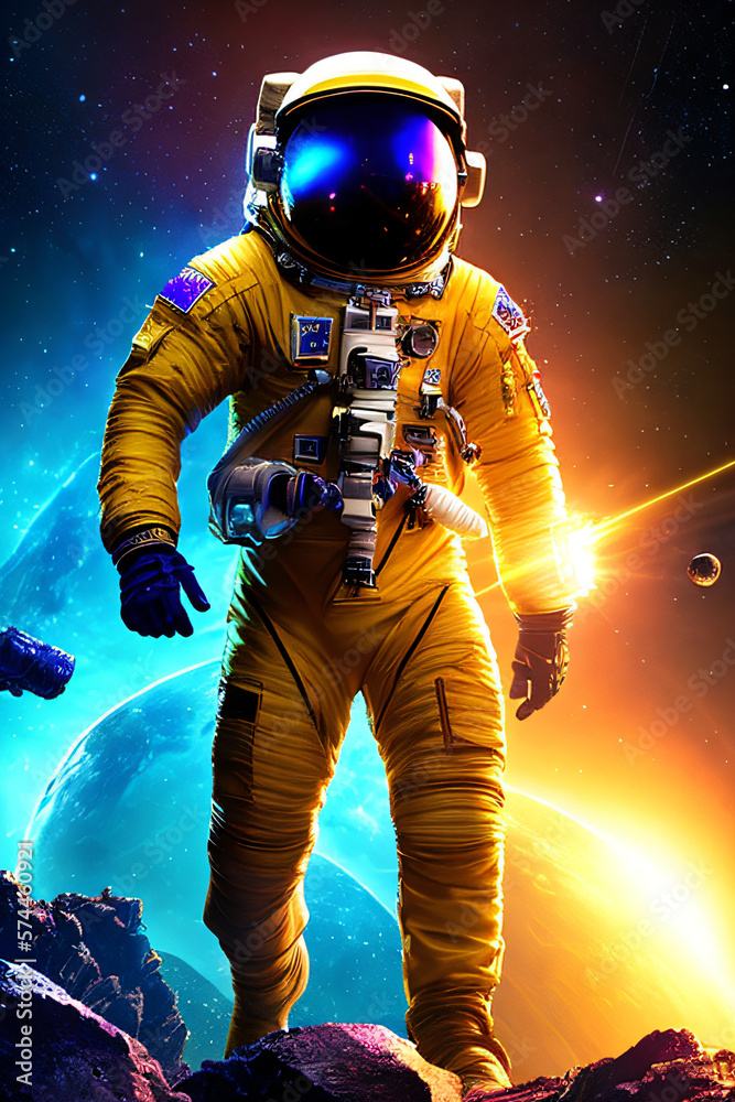 A space traveller strides across a deep red Martian terrain. Adventure, exploration, future concept created with generative AI. A space traveller strides across a deep red Martian terrain. Adventure, exploration, future concept created with generative AI.