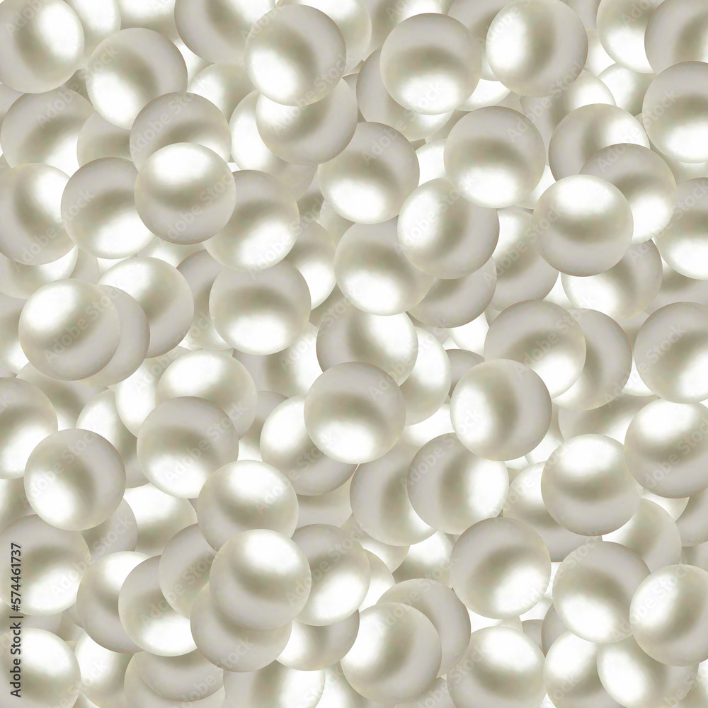 Pearls in motion. Beautiful jewerly for womens. Pile of pearls close up. Falling pearl. 3D rendering. eps 10