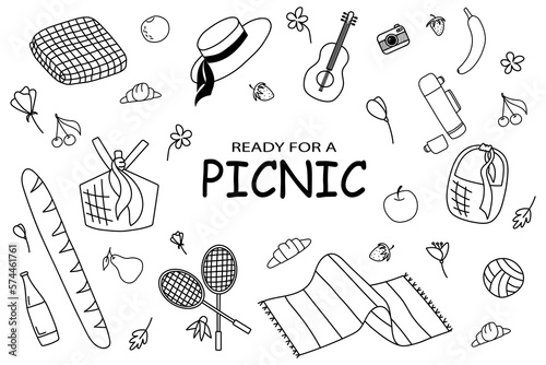 Set for a picnic Hand-drawn linear elements.