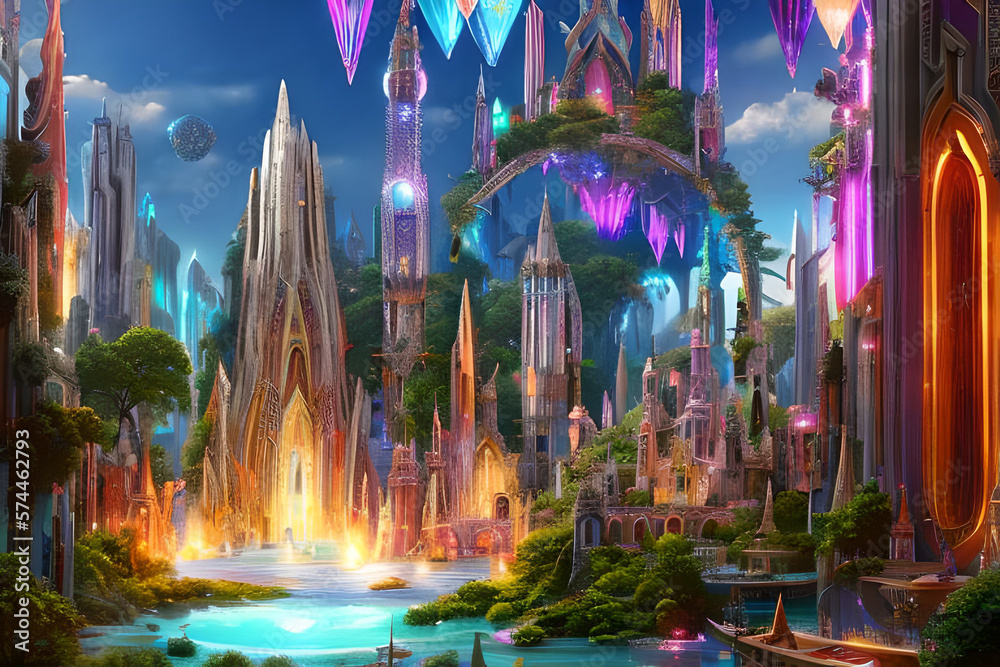 Obraz premium The Crystal Citadel: A Majestic Fortress in a Realm of Fantasy with Generative AI