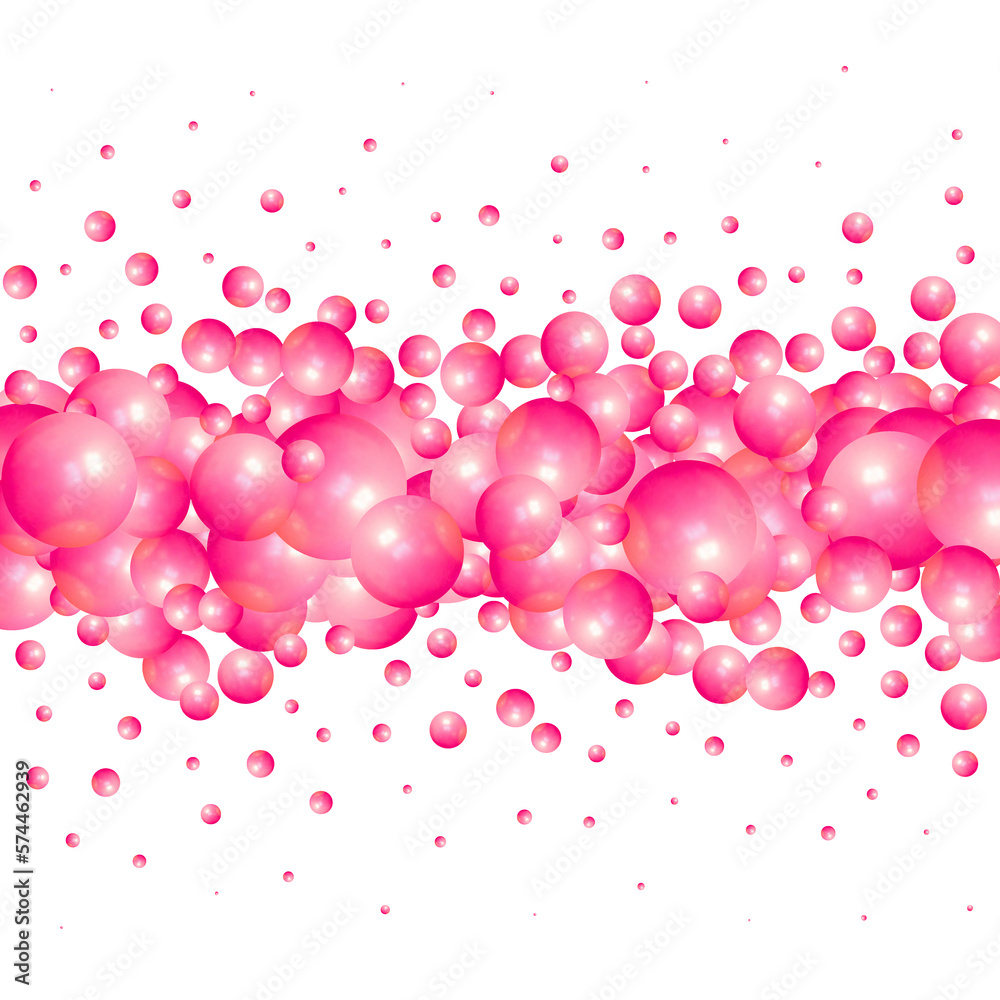 Background with render 3d pink balls. Round Sphere of geometric objects, pearl made of metal and plastic. vector illustration. eps 10