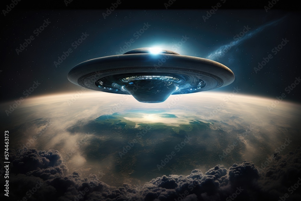 Flying saucer approaching Earth, alien ship arriving on planet earth, Generative AI
Flying saucer approaching Earth, alien ship arriving on planet earth, Generative AI