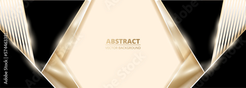 Luxury black and gold wide abstract background with glitter light rays effects. Luxury elegant abstract banner. Vector illustration