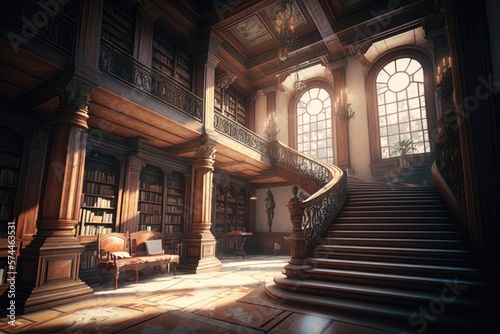 Old library interior with bookshelves  Generative AI 