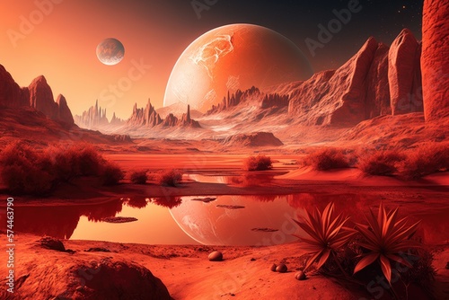 Red exotic planet  natural landscape on exoplanet  Generative AI 