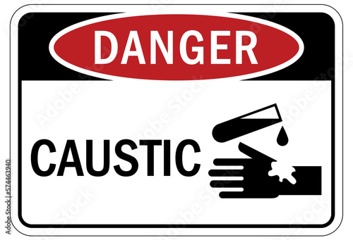 Caustic danger chemical hazard sign and labels