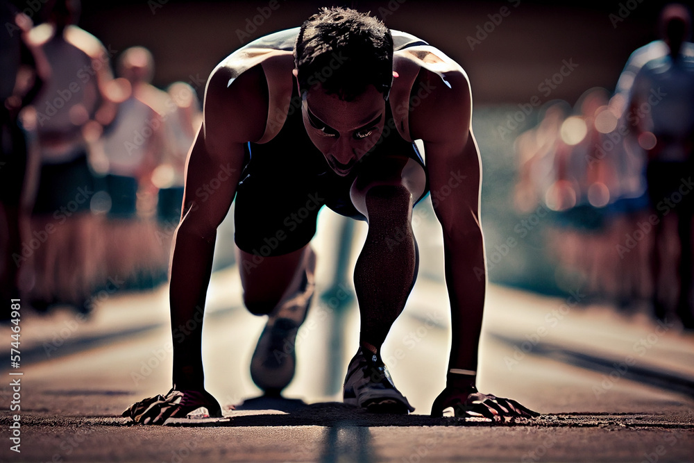 Fototapeta premium runner in the starting position, illustration, generative ai