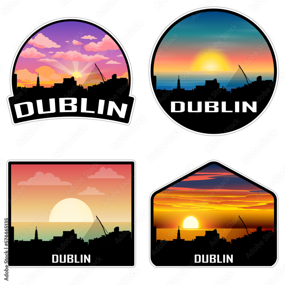 Dublin Ireland Skyline Silhouette Retro Vintage Sunset Dublin Lover Travel Souvenir Sticker Vector Illustration SVG EPS AI