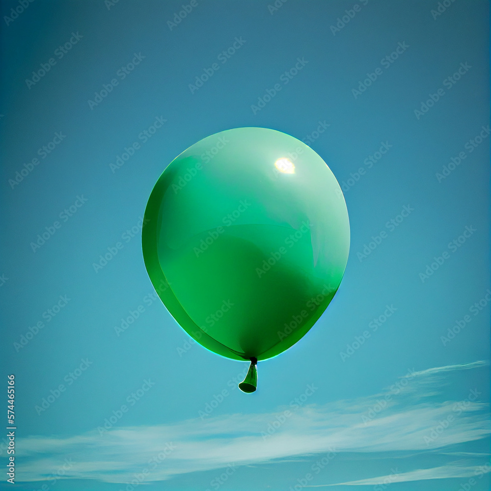 A single green balloon soaring high in the clear blue sky. A single green balloon soaring high in the clear blue sky.