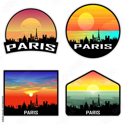 Paris France Skyline Silhouette Retro Vintage Sunset Paris Lover Travel Souvenir Sticker Vector Illustration SVG EPS AI