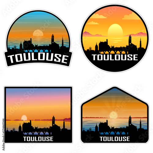 Toulouse France Skyline Silhouette Retro Vintage Sunset Toulouse Lover Travel Souvenir Sticker Vector Illustration SVG EPS AI