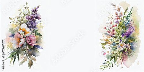 watercolor floral  spring flowers  banner  background