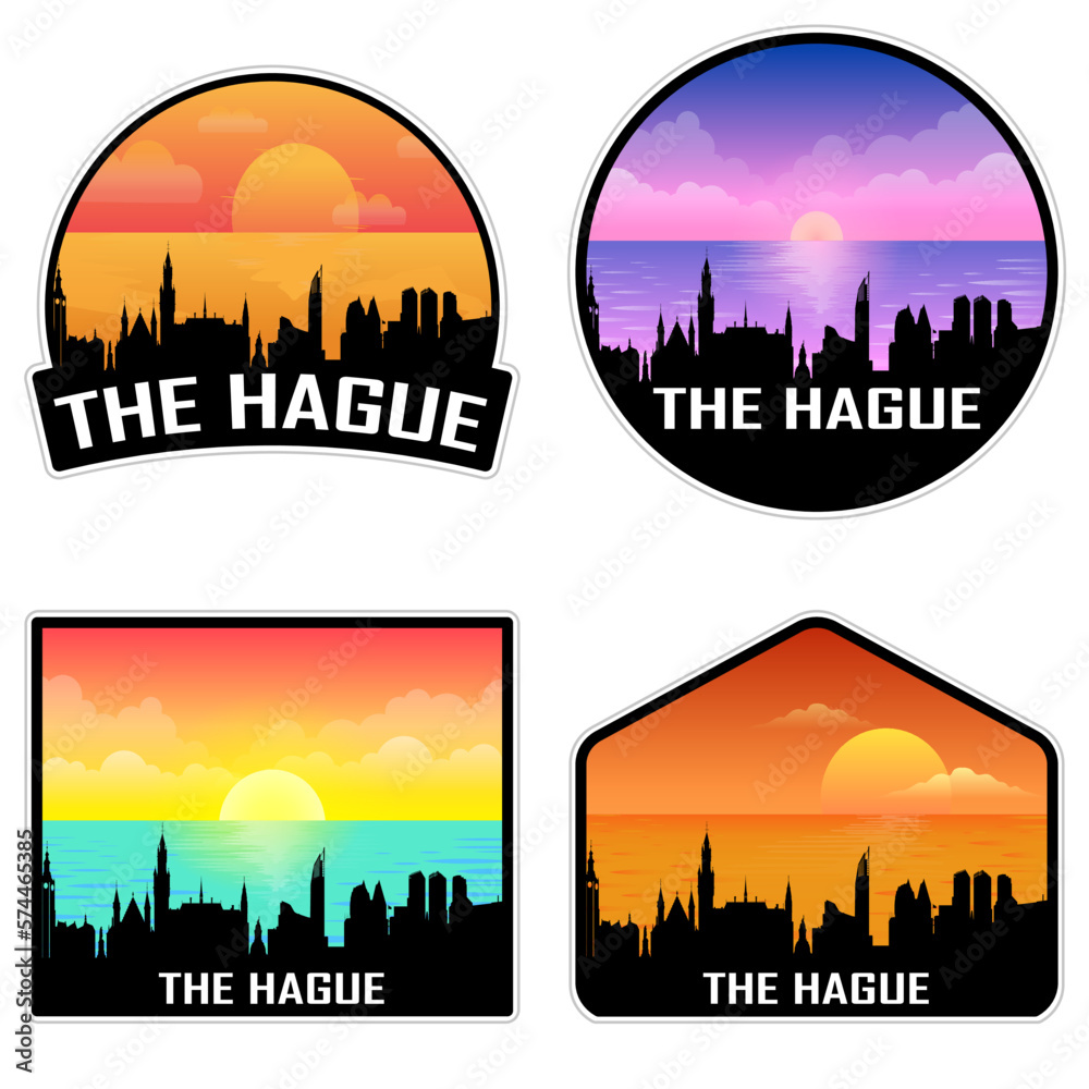 The Hague Netherlands Skyline Silhouette Retro Vintage Sunset The Hague Lover Travel Souvenir Sticker Vector Illustration SVG EPS AI