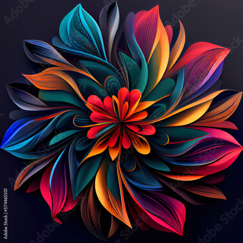 Colorful Gradient Fractal Mandala Flower RGB Abstract Background Generative AI
