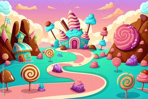 illustration cartoon  candy planet perfect game platform  ai generative