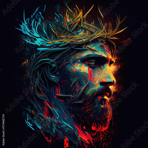 Abstract portrait of Jesus Christ wearing a crown of thorns. Generative ai