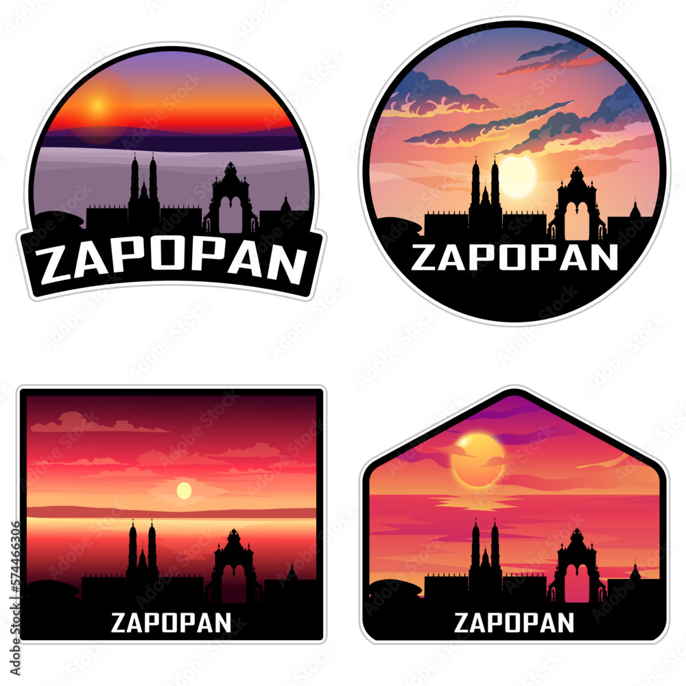 Zapopan Mexico Skyline Silhouette Retro Vintage Sunset Zapopan Lover Travel Souvenir Sticker Vector Illustration SVG EPS AI