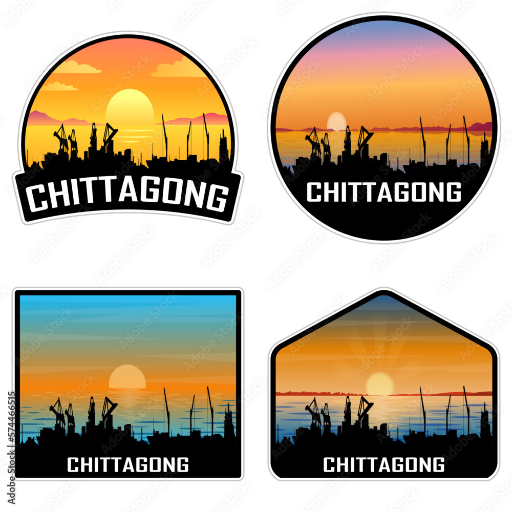 Chittagong Bangladesh Skyline Silhouette Retro Vintage Sunset Chittagong Lover Travel Souvenir Sticker Vector Illustration SVG EPS AI