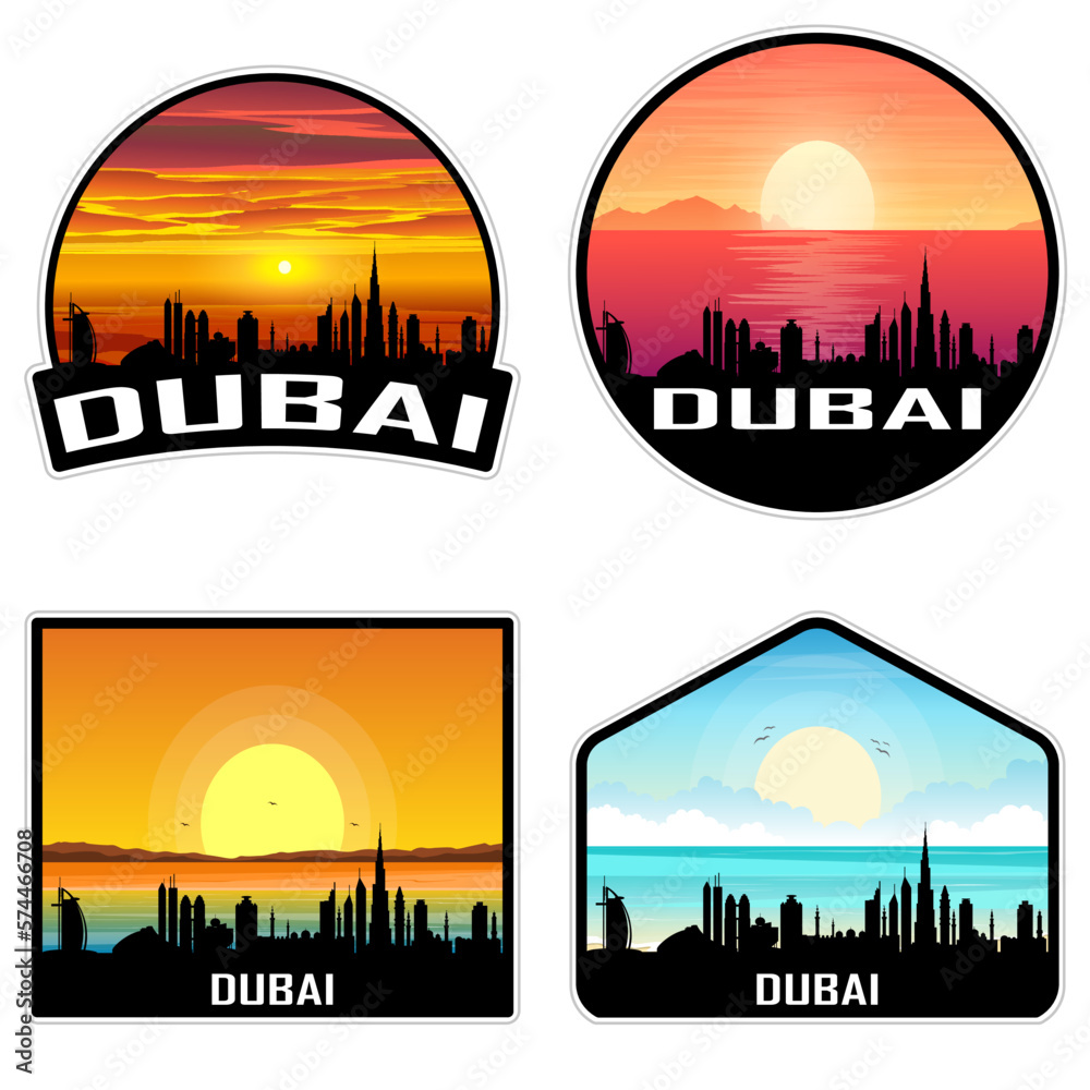 Dubai Uae Skyline Silhouette Retro Vintage Sunset Dubai Lover Travel Souvenir Sticker Vector Illustration SVG EPS AI