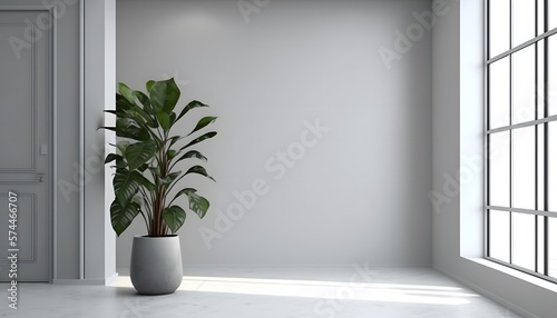 pot with wheat, modern interior design, potted plant, 3d render, with space for lettering