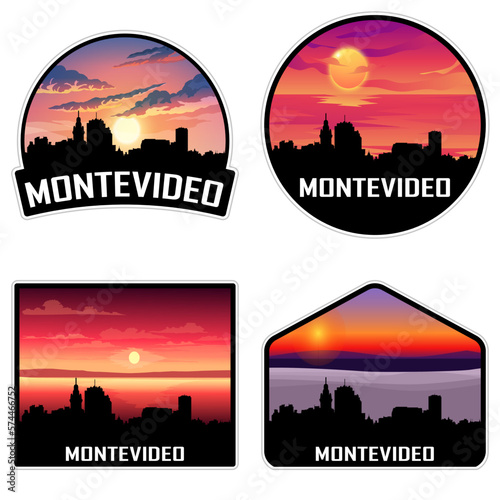 Montevideo Uruguay Skyline Silhouette Retro Vintage Sunset Montevideo Lover Travel Souvenir Sticker Vector Illustration SVG EPS AI